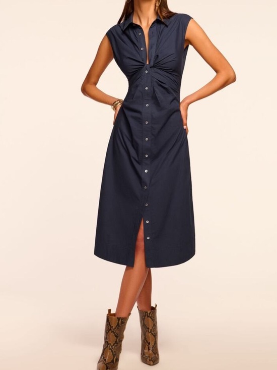 Ramy Brook Dresses & Skirts - Ramy Brook milhal navy cotton poplin twist front shirt midi dress sz small